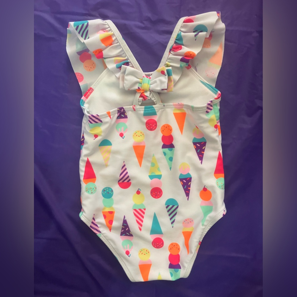 Cat & Jack Girls Swimsuit Size 4T White Ice Cream Print one piece Ruffle multi